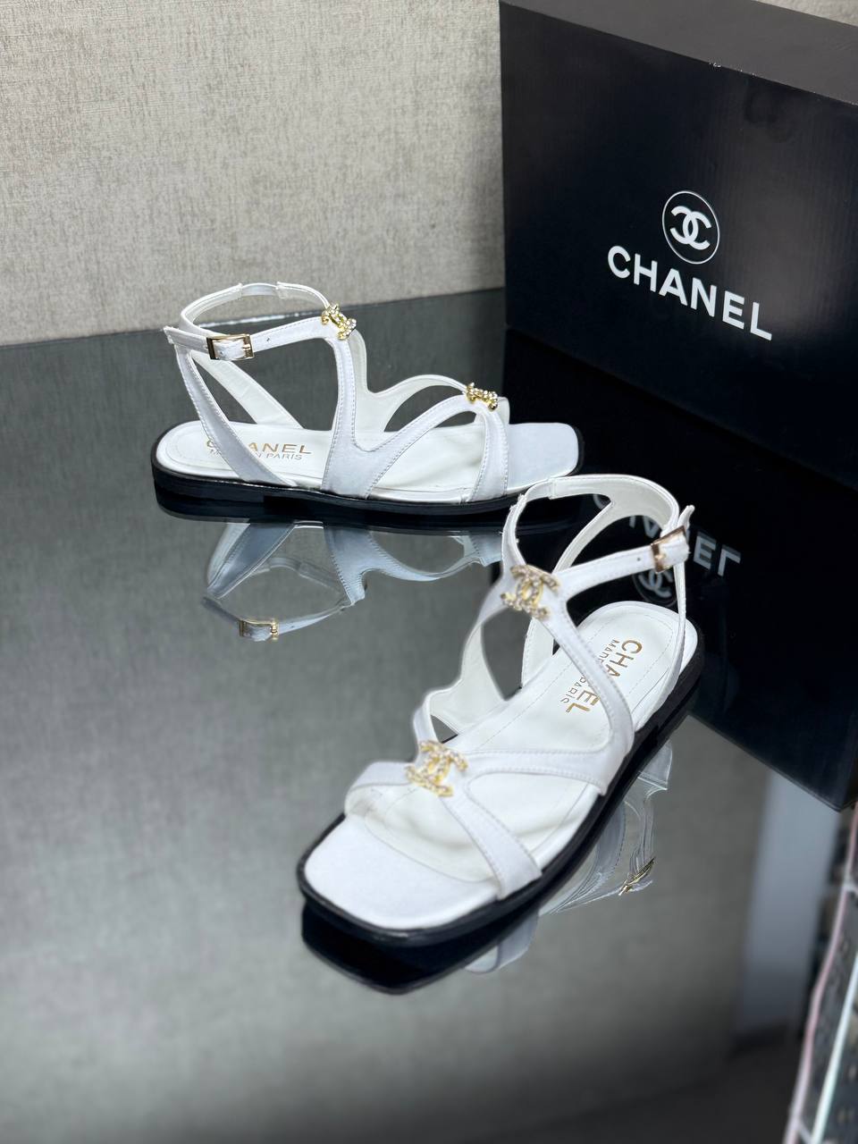 Chanel White Leather Sandals