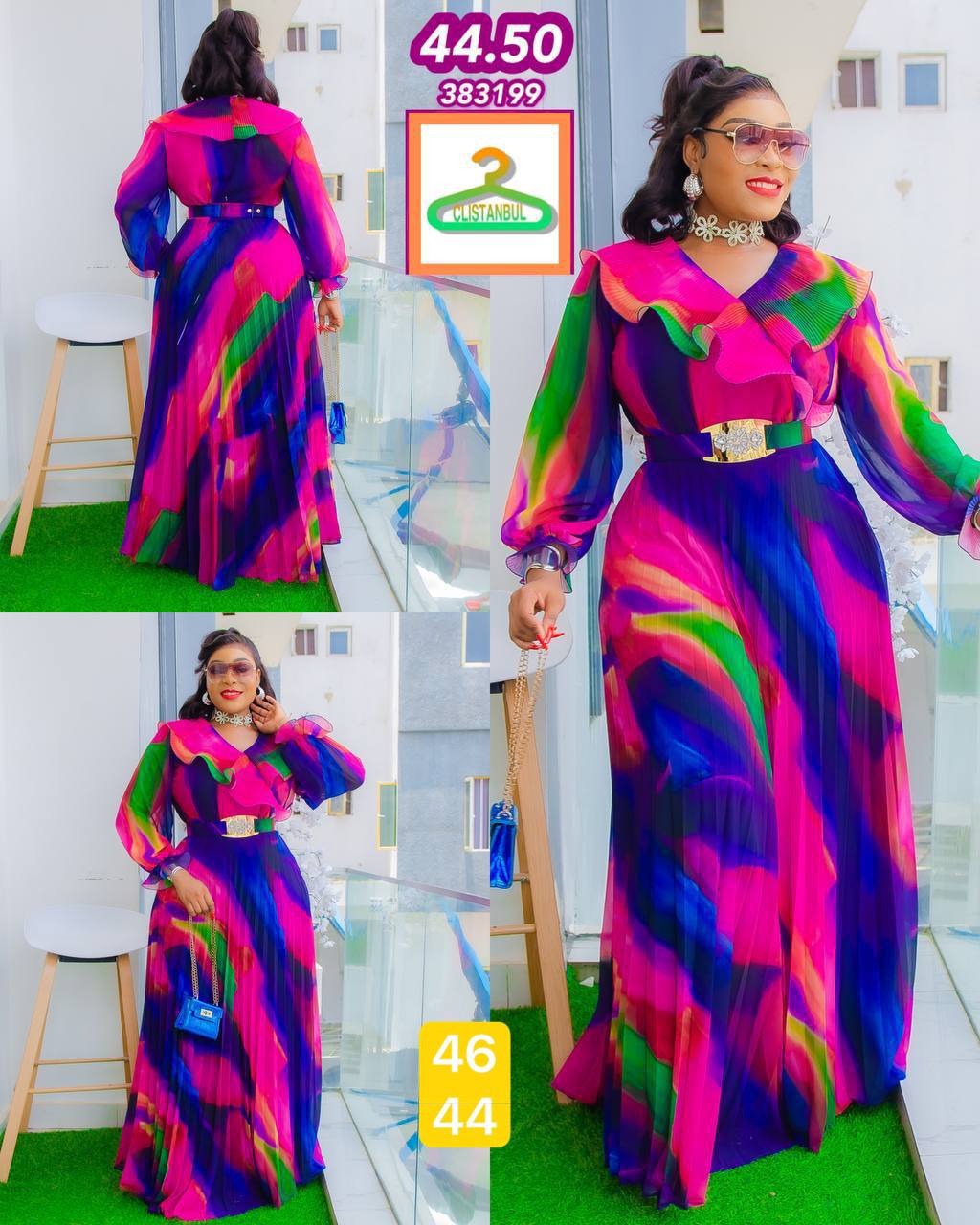 Multicolor Belted Maxi Dress
