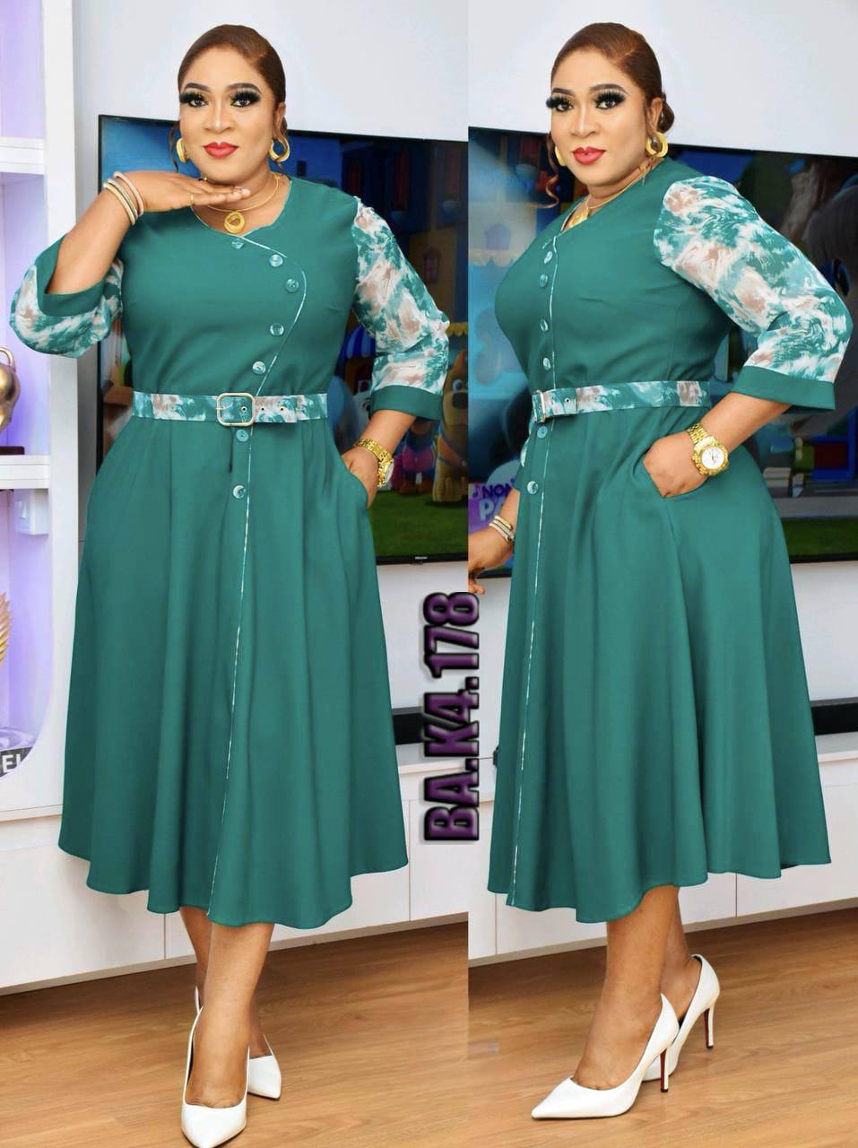 Green Button-Front Dress
