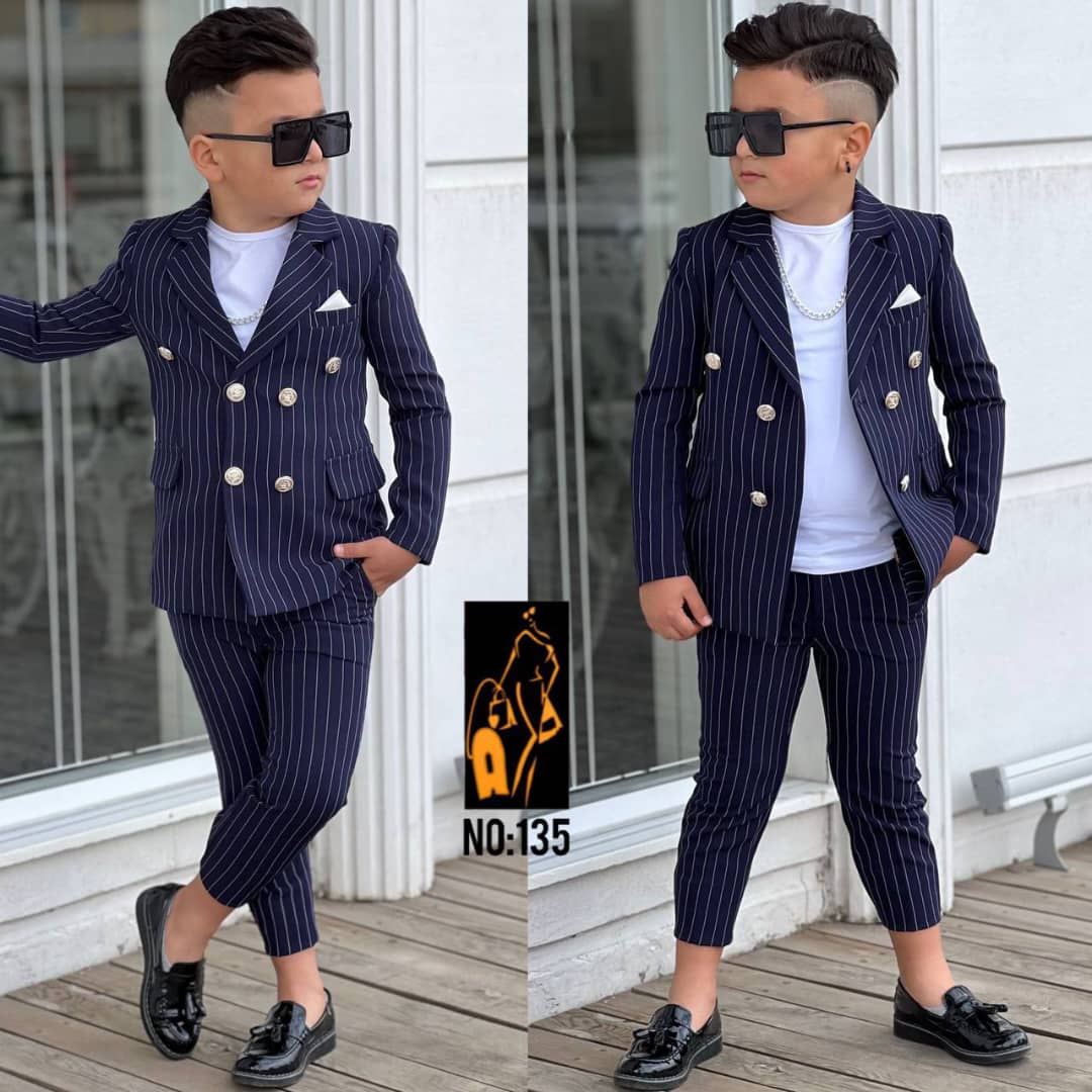 Boys Navy Pinstripe Suit