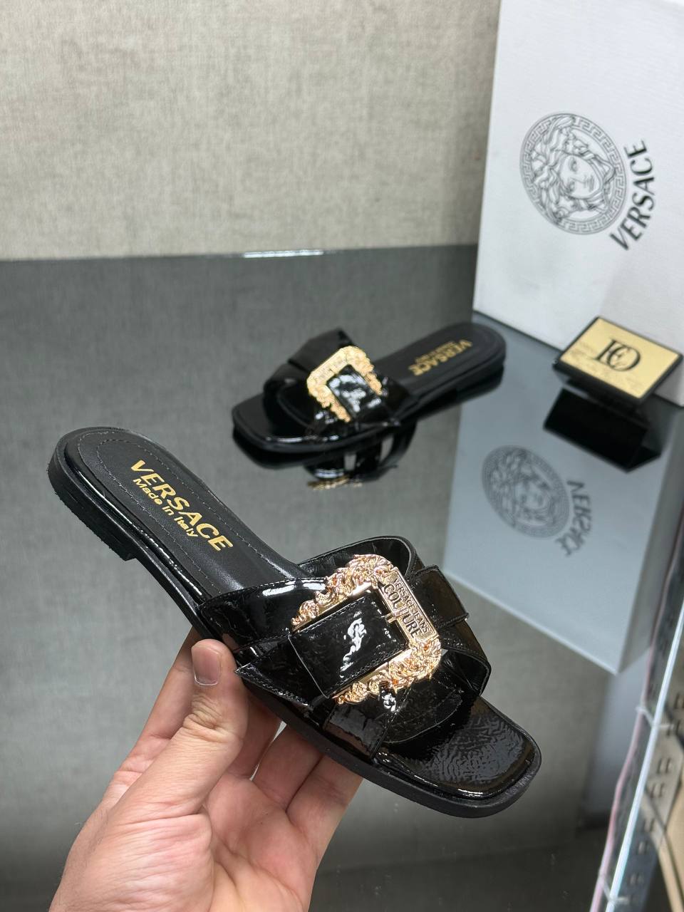 Versace Black Medusa Slides