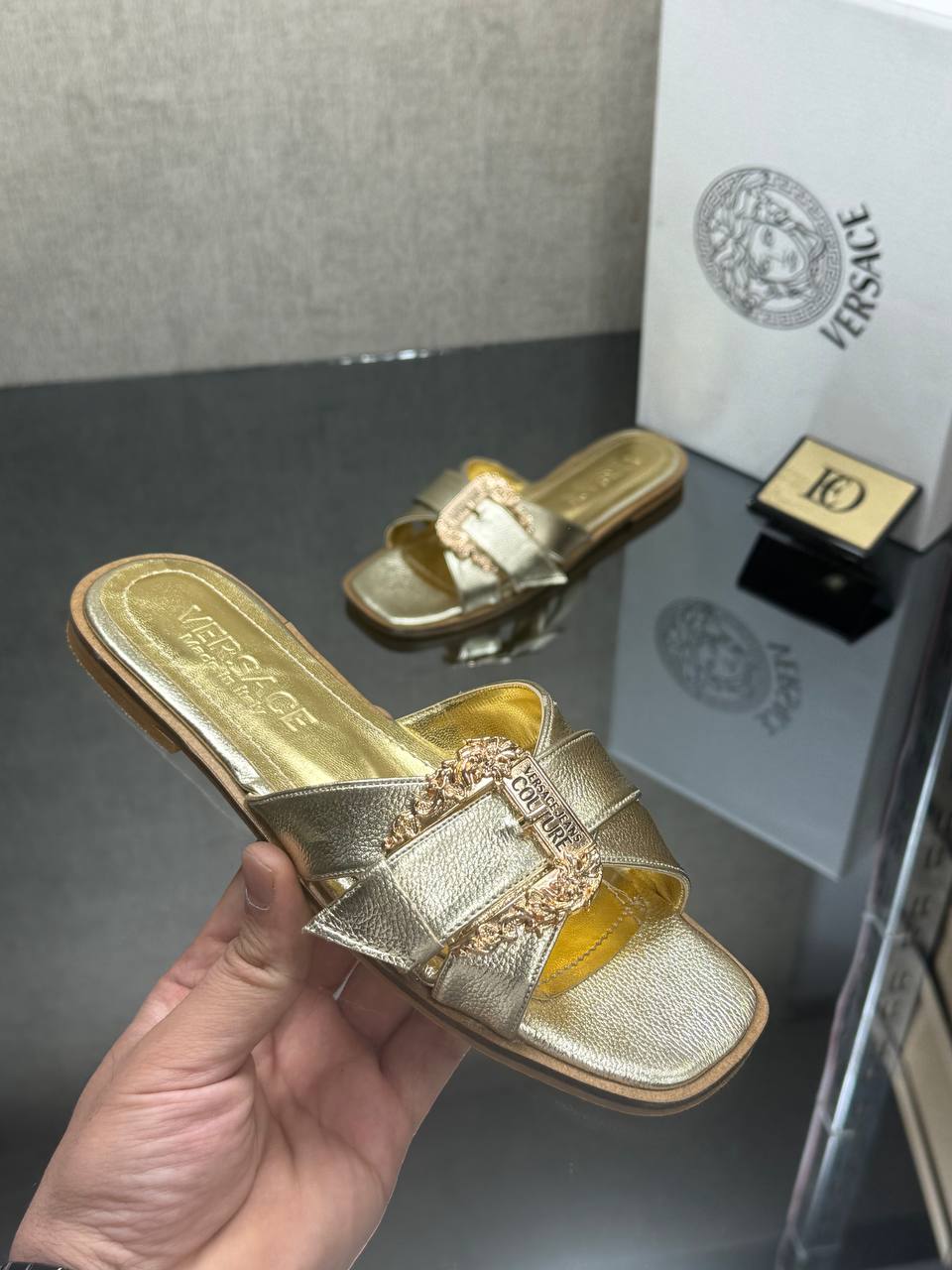 Versace Gold Medusa Slides